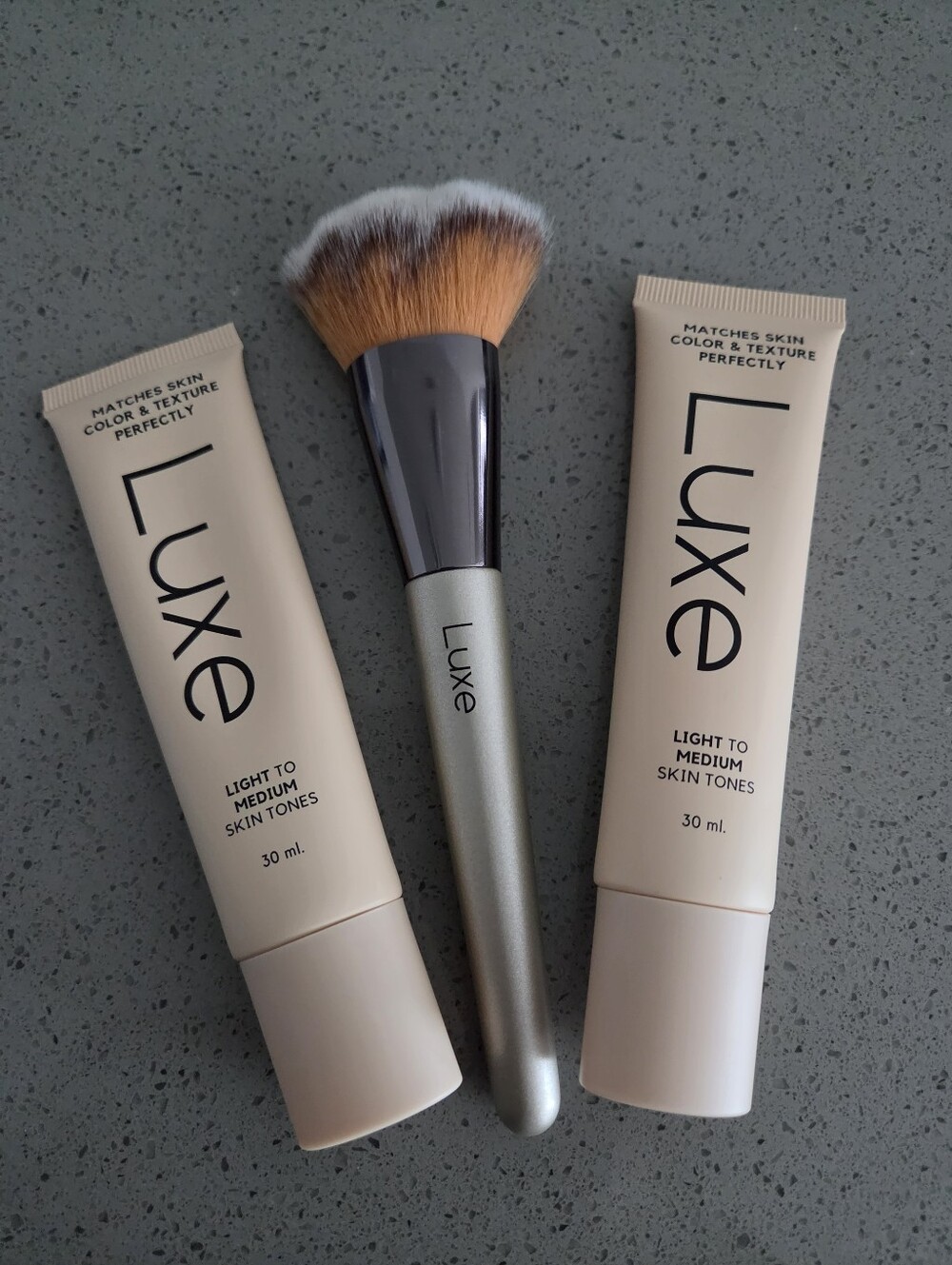 Luxe Makeup Brush & Two Foundation Tubes — Color Light and Medium